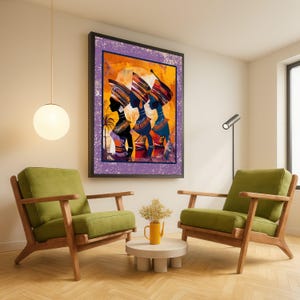 Vibrant African Women Silhouettes Canvas, Tribal Headwrap Wall Art, Colorful Ethnic Portrait Canvas, Cultural Home Decor, Ready to Hang