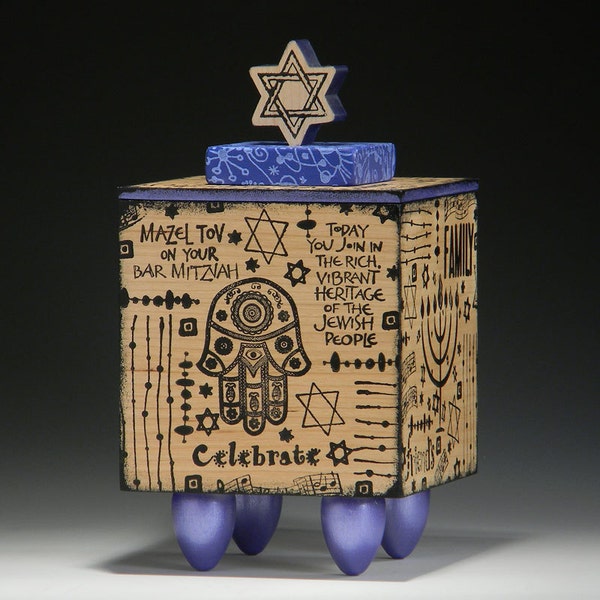 BOX, Handmade Box, Home Decor, Bar Mitzvah Gift, Judaica, Hamsa, Hebrew Student, Menorah, Torah