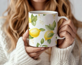 Lemon Ceramic Mug, Cottagecore Kitchen Decor, Fruit Coffee Cup