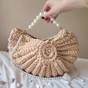 Bolsa de concha - Bolsa de verão de crochê - Bolsa de praia de concha - Bolsa de miçangas
