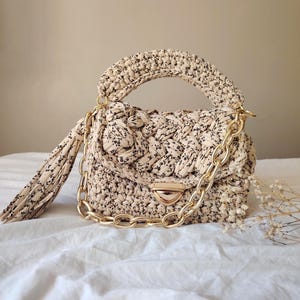 Handmade bag - Handwoven bag - Crochet bag - Patterned knitted bag - Brown bag - Designer bag - Luxury bag