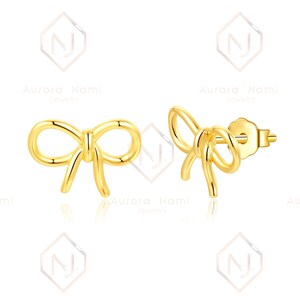 ANJ Simple Bow Earrings, Sterling Silver with 18K Gold Plated Bow Earrings, Bow Stud Earrings, Bowknot Stud Earrings, Holidays Gift