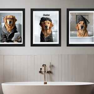 Custom Pet Portraits Set: Funny Bathroom Art, Dog Mom Gift