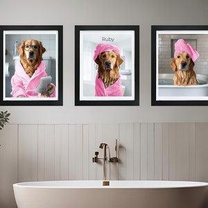 Custom Pet Portraits Set: Funny Bathroom Art, Personalized Dog Mom Gift
