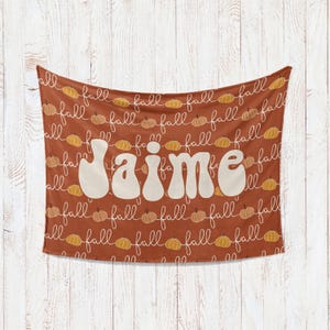 Retro Pumpkin Personalized Blanket | Custom Name Fall Nursery Throw | Cozy Autumn Baby Shower Gift | Minky or Sherpa Halloween Keepsake Gift