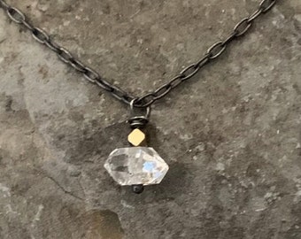 Single Herkimer Diamond Stone Necklace, Gift For Her, Small Stone, Small Crystal, Raw Crystal, Clear Crystal, Sparkle,Sparkly Stone, ViaLove