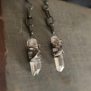 Rustic Raw Crystal Earrings, Crystal Statement Earrings, Real Crystal, Crystal Point, Raw Quartz, Boho Long Crystal, Quartz Crystal, ViaLove image 5