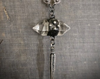 Gothic Crystal Necklace, Crystal Spike, Handmade Crystal, Unique, Quartz Crystal, Crystal Pendant, Black Bead Chain, ViaLove, Edgy Jewelry