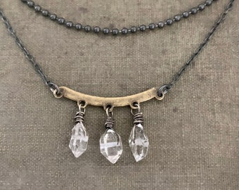 Edgy Triple Crystal Necklace, Raw Crystal Jewelry, Herkimer Diamond, Raw Stone, Three Crystal Necklace, Unique Pendant Necklace, ViaLove