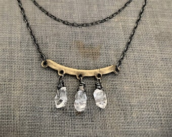 Edgy Triple Crystal Necklace, Raw Crystal Jewelry, Herkimer Crystal, Raw Stone, Three Crystal Necklace, Unique Crystal Necklace, ViaLove