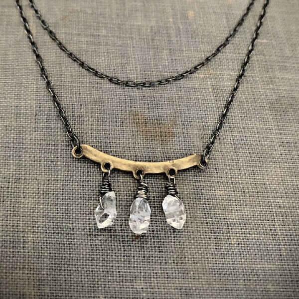 Edgy Triple Crystal Necklace, Raw Crystal Jewelry, Herkimer Crystal, Raw Stone, Three Crystal Necklace, Unique Crystal Necklace, ViaLove