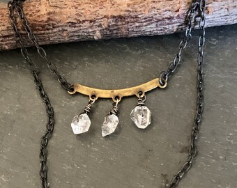 Herkimer Diamond Necklace, Crystal Choker, Small Crystal, Three Crystal, Raw Crystal Stone, Herkimer Crystal, Dangle Crystal,   ViaLove