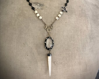 Unicorn Horn Rosary Necklace, Unicorn Pendant, Mother of Pearl Rosary, Crystal Handmade Rosary, Unique Rosary, Organic Jewelry, ViaLove