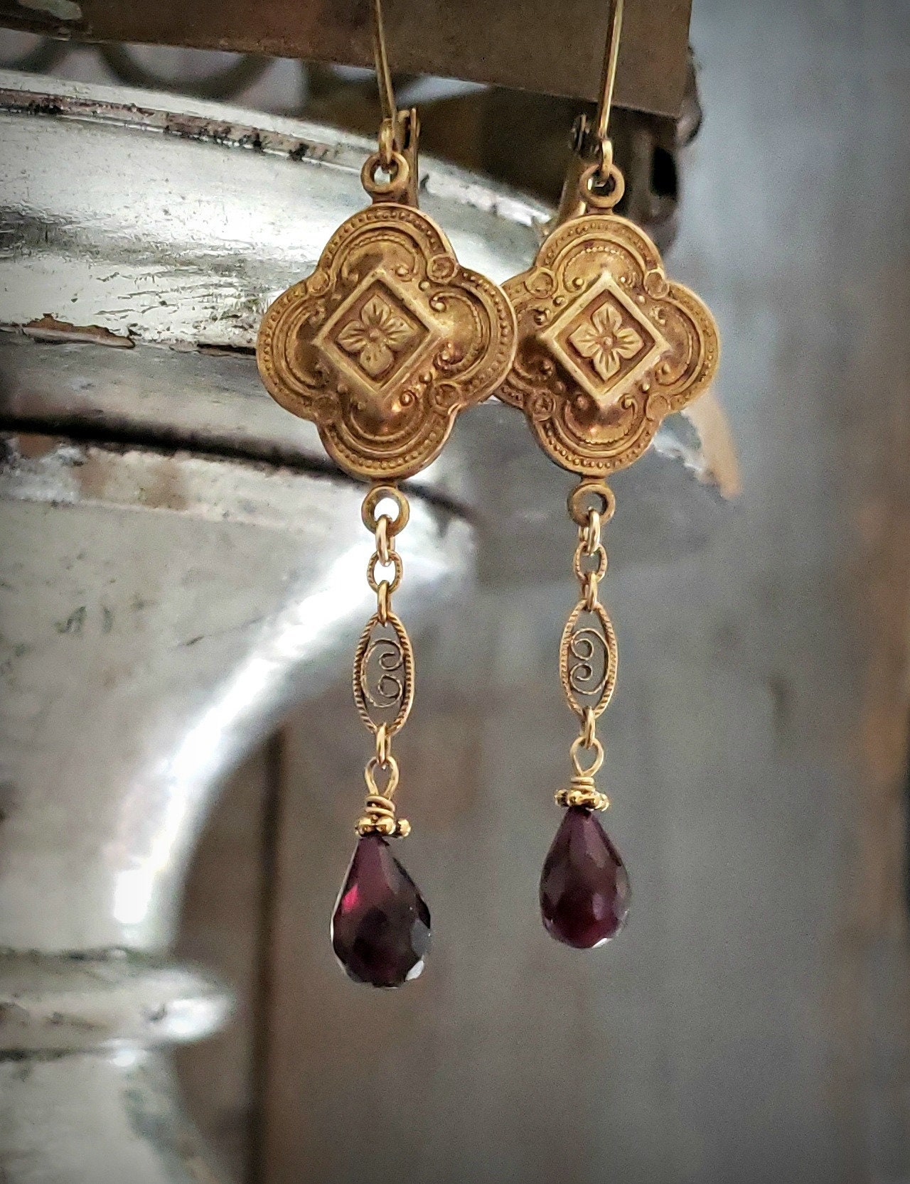Ornate Gold Filled Drop Earrings, Long Earrings, Gold