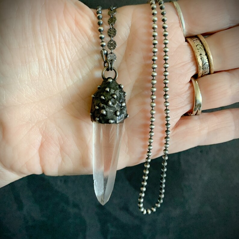 Handmade Crystal Pendant Necklace, Sterling Silver Crystal, Crystal Point, Lemurian Crystal, Artisan Jewelry, Raw Crystal, Quartz Crystal image 7