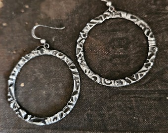 Oxidized Silver Hoop Earrings, Tribal Style, Lightweight Hoop, Artisan Made, Geometric, Edgy Earrings, Antique Silver, Edgy Jewelry, ViaLove