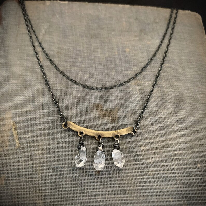 Triple Raw Crystal Necklace Raw Crystal Jewelry Herkimer Etsy