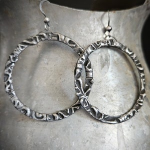 Tribal Hoop Earrings, Oxidized Silver, Lightweight Hoop, Artisan Made, Edgy Hoop Silver, Etched silver, Unique Hoop, Antique Silver, ViaLove image 6