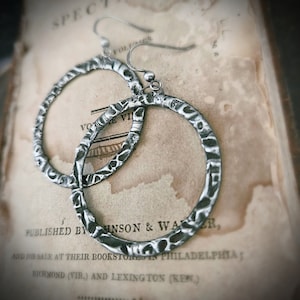 Tribal Hoop Earrings, Oxidized Silver, Lightweight Hoop, Artisan Made, Edgy Hoop Silver, Etched silver, Unique Hoop, Antique Silver, ViaLove image 9