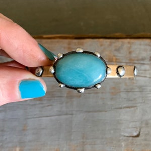 Amazonite Stone Cuff, Boho Large Stone, Brass Cuff, Gemstone Statement Cuff, Mixed Metal, Brass and Silver, Stone Oxidized Silver, ViaLove image 4