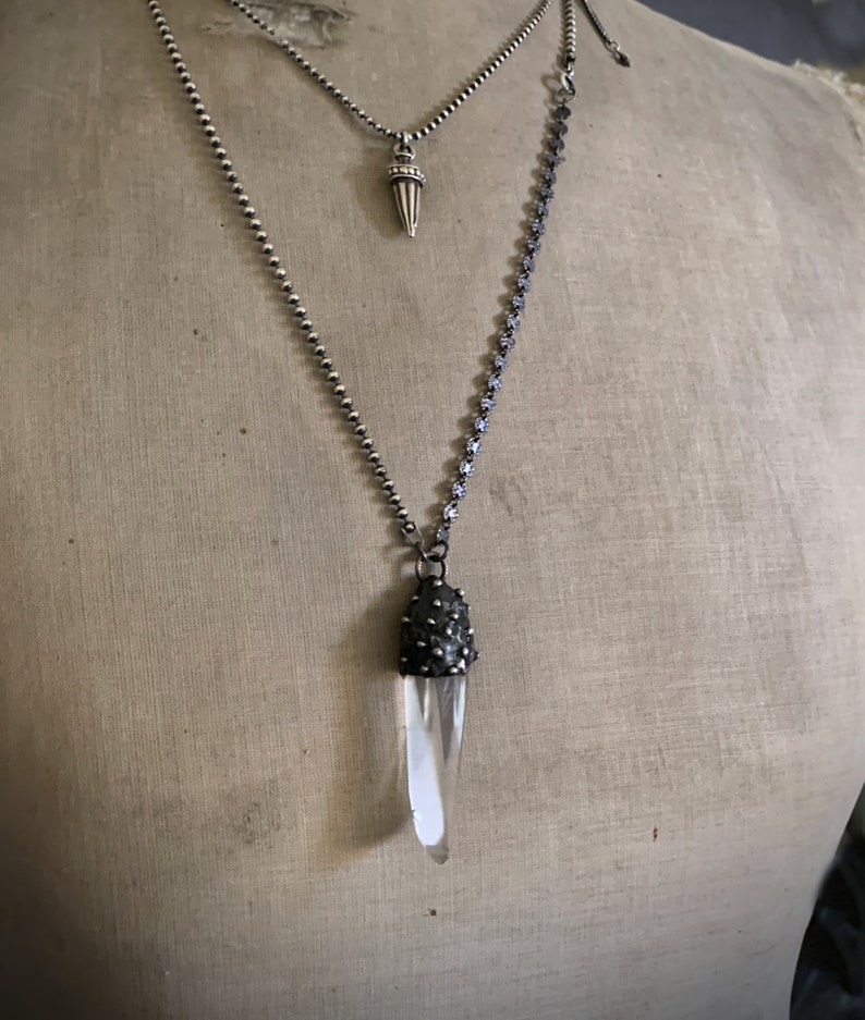 Handmade Crystal Pendant Necklace, Sterling Silver Crystal, Crystal Point, Lemurian Crystal, Artisan Jewelry, Raw Crystal, Quartz Crystal image 3