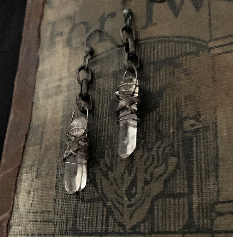 Rustic Raw Crystal Earrings, Crystal Statement Earrings, Real Crystal, Crystal Point, Raw Quartz, Boho Long Crystal, Quartz Crystal, ViaLove image 3