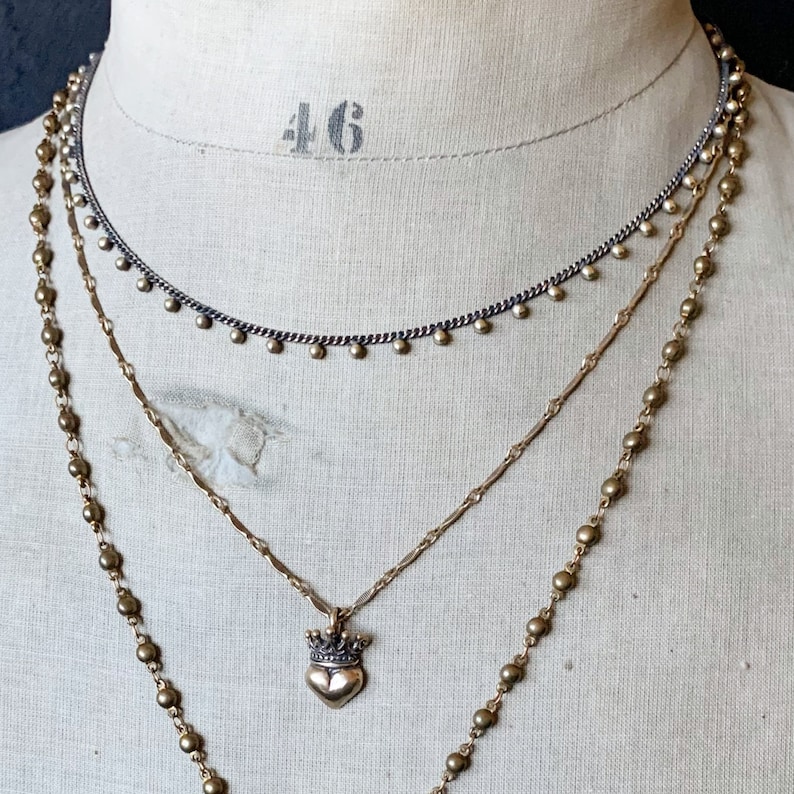 Tiny Brass Ball Chain Layering Necklace, Brass Choker, Vintage Brass Necklace, Brass Bead, Dainty Layering Chain, Delicate Chain, Bead Chain image 3