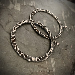 Tribal Hoop Earrings, Oxidized Silver, Lightweight Hoop, Artisan Made, Edgy Hoop Silver, Etched silver, Unique Hoop, Antique Silver, ViaLove image 1