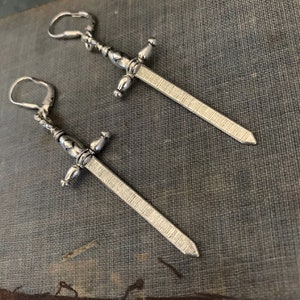 Silver Sword Dagger Earrings, STERLING SILVER LEVERBACK, Large Sword Cross, Goth Earrings, Medieval Jewelry, Big Sword, ViaLove image 10