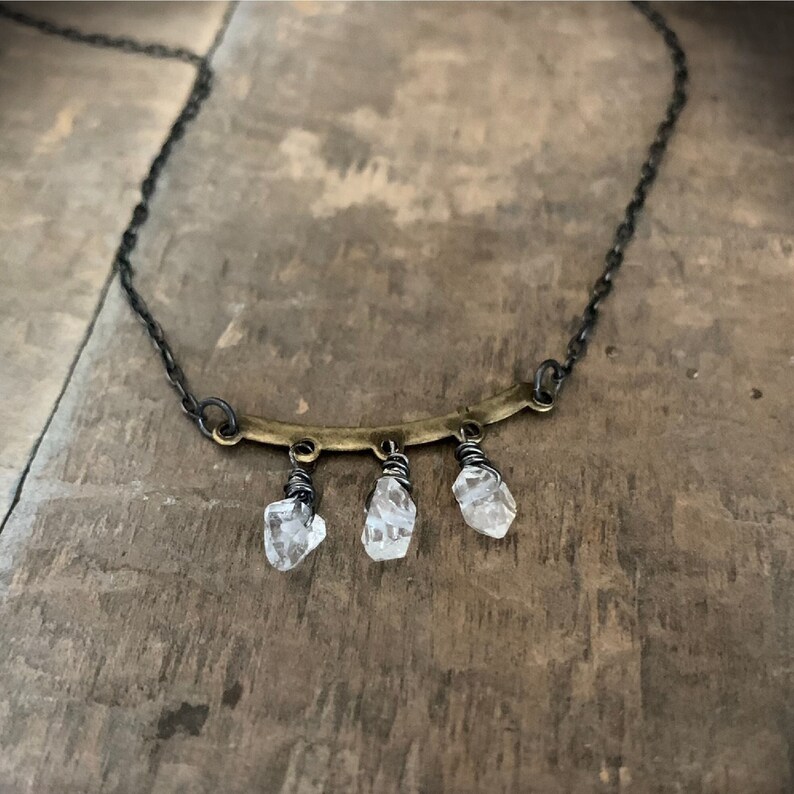Triple Raw Crystal Necklace Raw Crystal Jewelry Herkimer Etsy