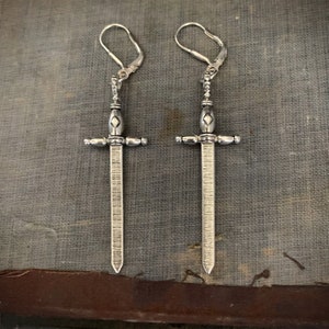 Silver Sword Dagger Earrings, STERLING SILVER LEVERBACK, Large Sword Cross, Goth Earrings, Medieval Jewelry, Big Sword, ViaLove image 8