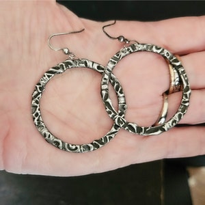 Tribal Hoop Earrings, Oxidized Silver, Lightweight Hoop, Artisan Made, Edgy Hoop Silver, Etched silver, Unique Hoop, Antique Silver, ViaLove image 7