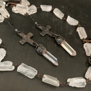 Rustic Crystal Earrings, Raw Stone Quartz, Quartz Crystal, Rustic Cross, Sterling Silver, Crystal Point, Medieval, Gothic, Edgy, ViaLove image 9