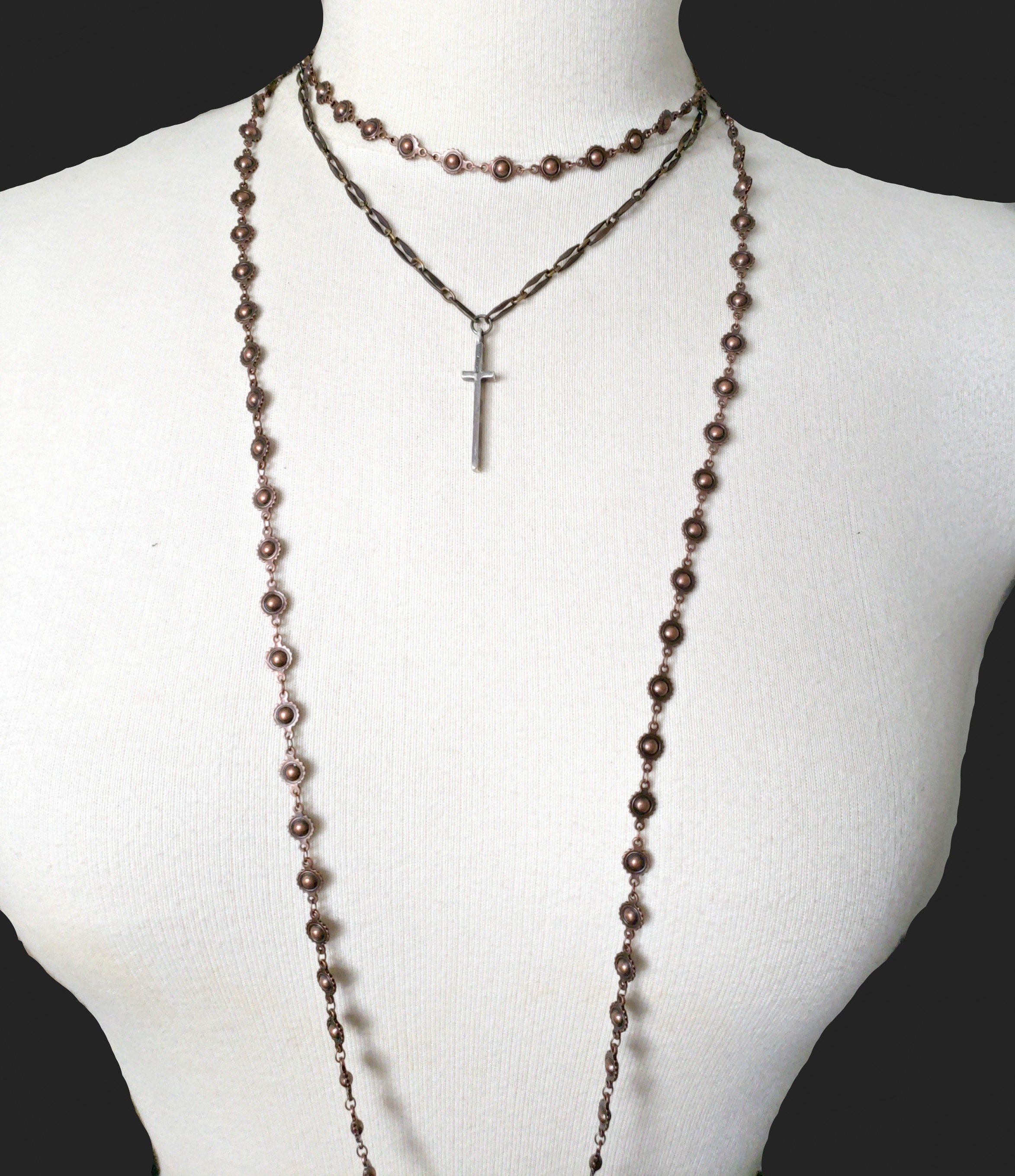 Long Silver Bead Chain Necklace Long Silver Chain Antique Etsy UK