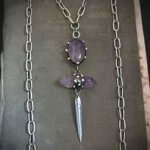 Amethyst Silver Spike Necklace