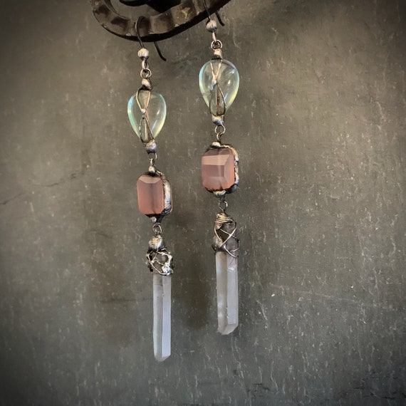 Long Raw Crystal Gemstone Earrings
