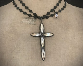 Cross Statement Necklace, Statement Jewelry, Large Cross, Big Cross, Wrap Around Chain, Black Chain, Big Pendant, Cross Pendant, Vialove