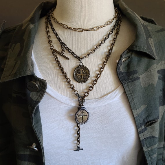 Gothic Cross Antique Brass Chain Necklace