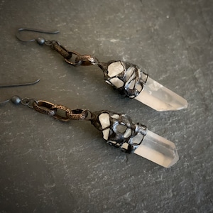 Rustic Raw Crystal Earrings, Crystal Statement Earrings, Real Crystal, Crystal Point, Raw Quartz, Boho Long Crystal, Quartz Crystal, ViaLove Earring Hook