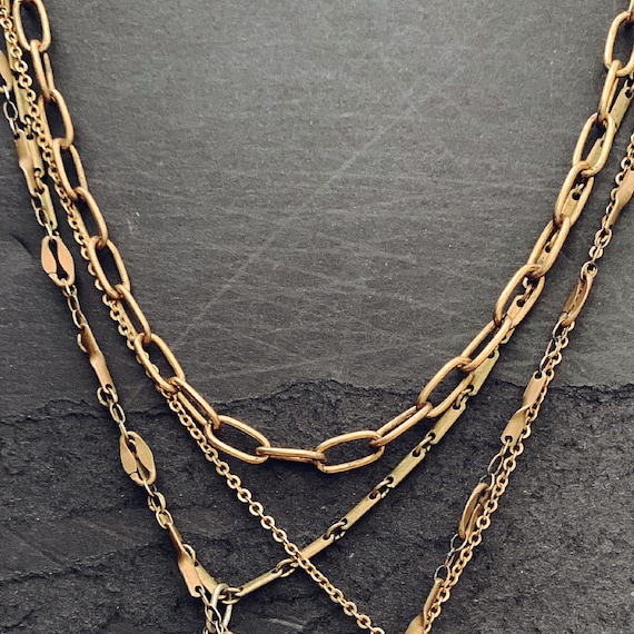 Antique Gold Brass Oval Link Chain Necklace