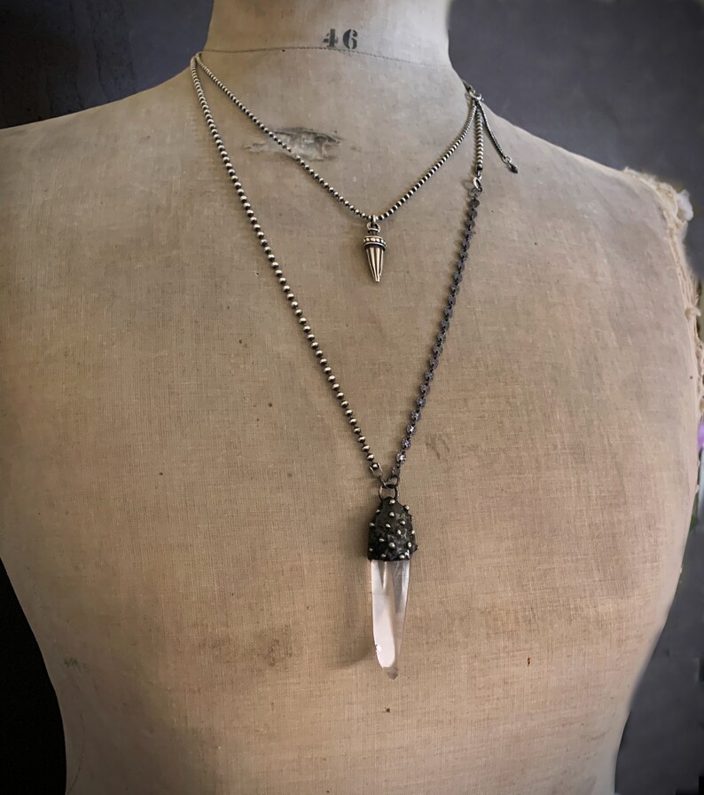 Handmade Crystal Pendant Necklace, Sterling Silver Crystal, Crystal Point, Lemurian Crystal, Artisan Jewelry, Raw Crystal, Quartz Crystal image 8