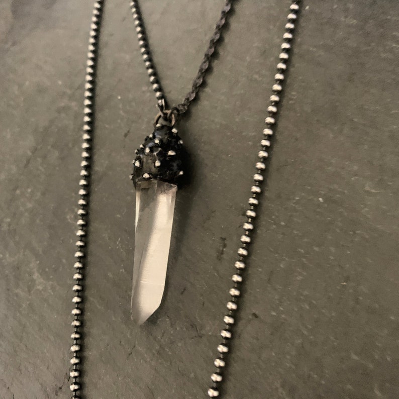 Handmade Crystal Pendant Necklace, Sterling Silver Crystal, Crystal Point, Lemurian Crystal, Artisan Jewelry, Raw Crystal, Quartz Crystal image 1