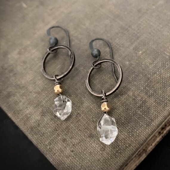 Small Herkimer Diamond Two Tone Earrings