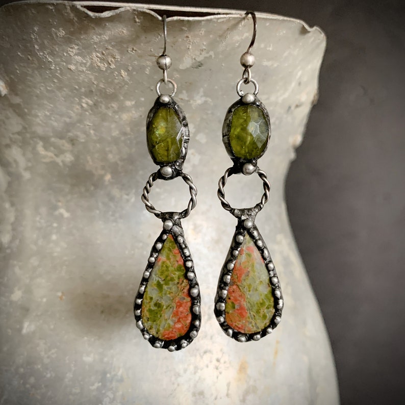 Peridot Statement Earrings, Teardrop Stone, Long Dangle Stone, Agate, Long Bohemian, Artisan Made Earrings, Handmade Long, Oxidized Silver image 8