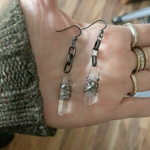 Rustic Raw Crystal Earrings, Crystal Statement Earrings, Real Crystal, Crystal Point, Raw Quartz, Boho Long Crystal, Quartz Crystal, ViaLove image 9