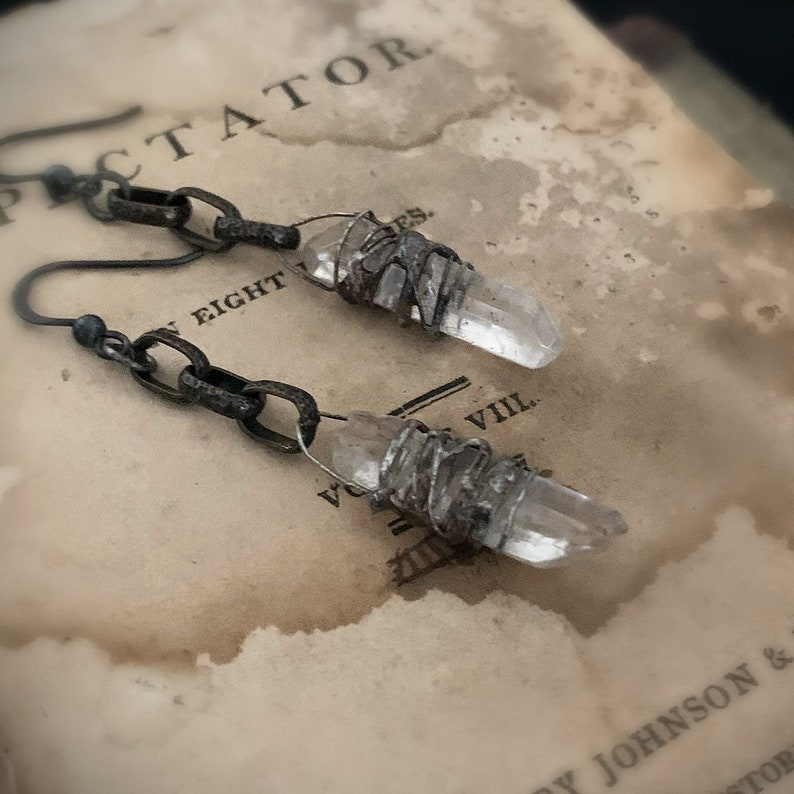 Rustic Raw Crystal Earrings, Crystal Statement Earrings, Real Crystal, Crystal Point, Raw Quartz, Boho Long Crystal, Quartz Crystal, ViaLove image 4