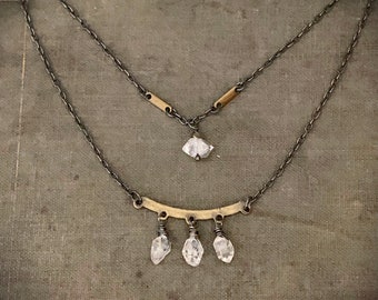 Triple Raw Crystal Necklace, Raw Crystal Jewelry, Herkimer Diamond, Raw Stone, Minimalist Stone, Unique Gemstone Artisan Jewelry, ViaLove