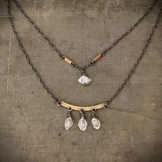 Triple Raw Herkimer Crystal Stone Necklace