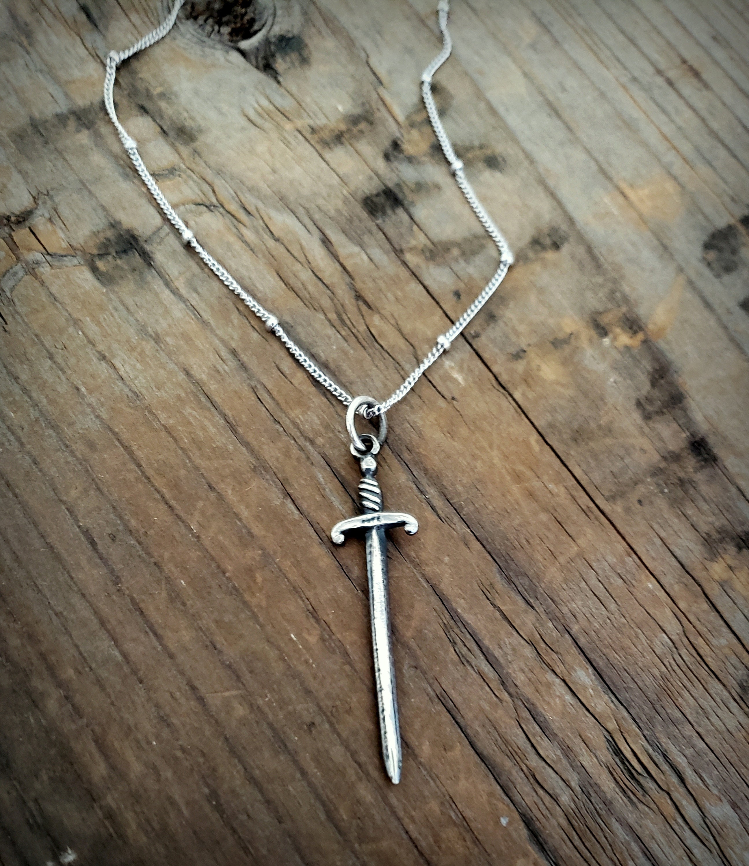 Sterling Silver Sword Necklace Silver Layering Chain Dagger Etsy