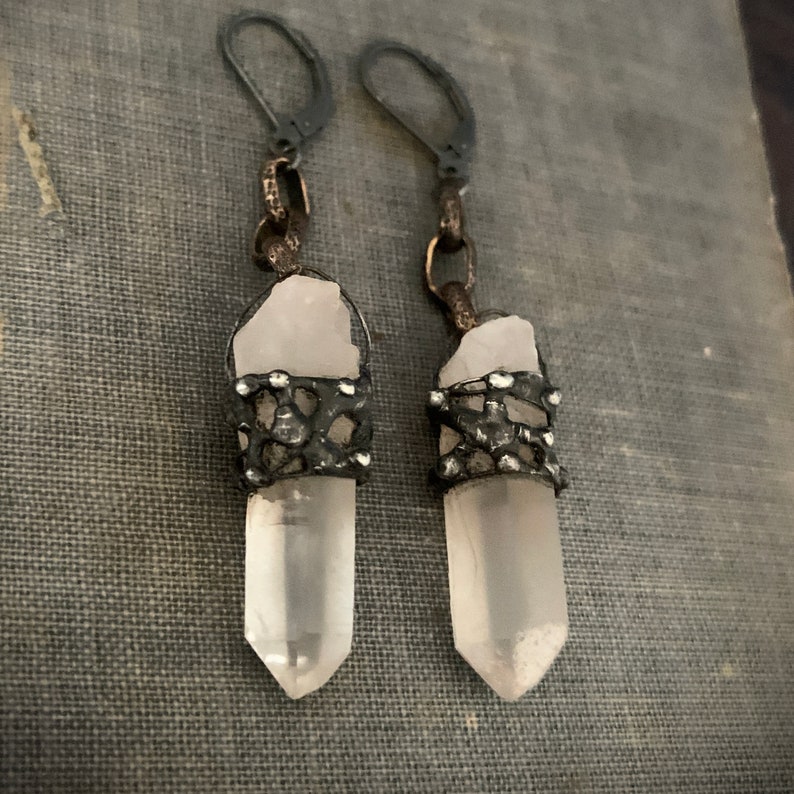 Rustic Raw Crystal Earrings, Crystal Statement Earrings, Real Crystal, Crystal Point, Raw Quartz, Boho Long Crystal, Quartz Crystal, ViaLove Leverback